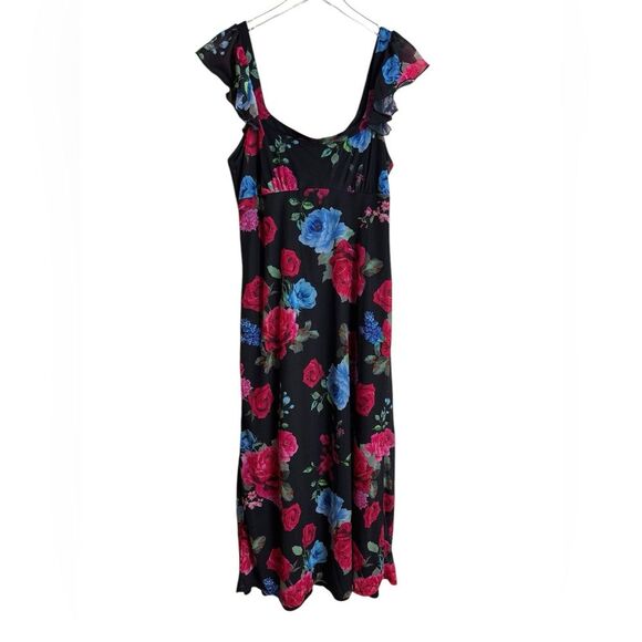 ASOS DESIGN Frilly Flutter Sleeve Dark Floral Whimsigoth Midi Maxi Dress Size 10 - Picture 1 of 12